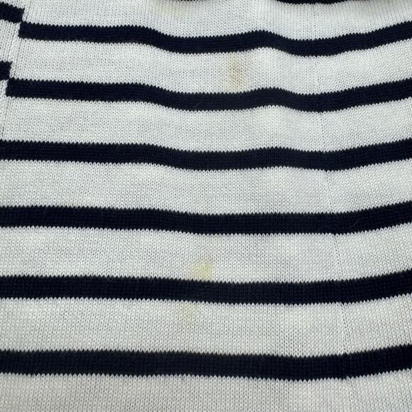 Cabi Duster Cardigan Open Sweater Women's Medium Navy Cream Striped Long Knit - Picture 11 of 13